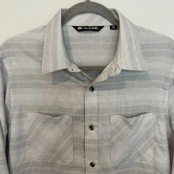 Travis Mathew Shirt Mens Medium Long Sleeve Gray Striped Button Up - Picture 3 of 10